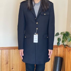 Zara men military styled fitted dark navy coat. Size medium